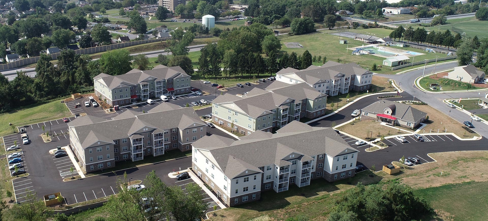Aerial photo of multi-family housing built by Forino